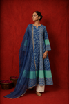 Naseebo Neel Gulab Handblock Printed Anarkali Kurta Set