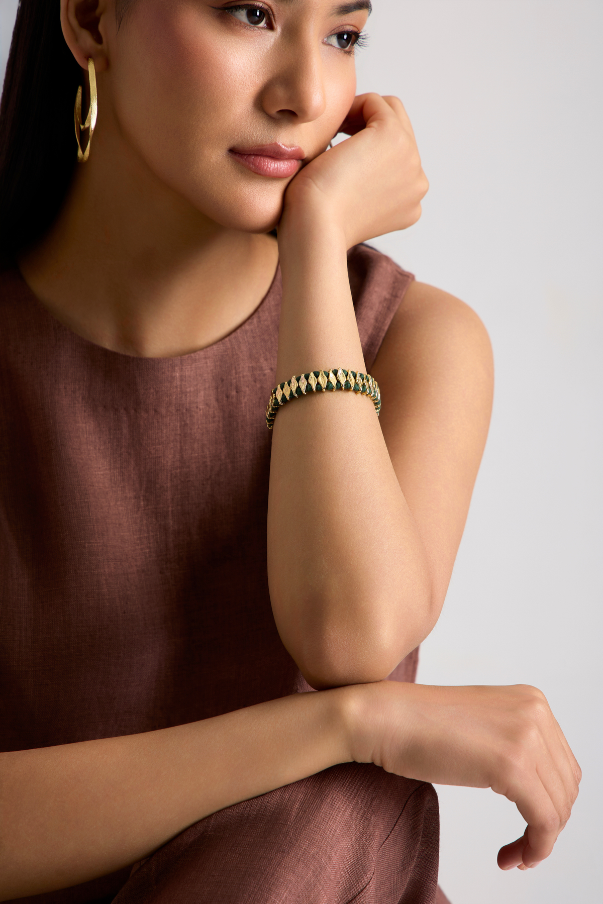Opal Emerald & Gold Woven Cuff