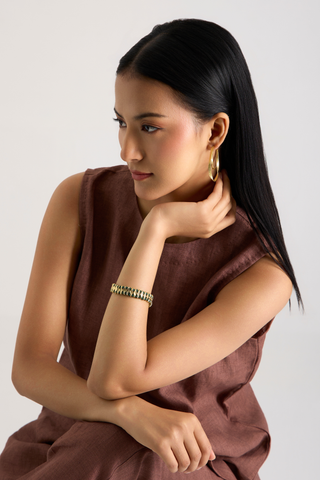 Opal Emerald & Gold Woven Cuff