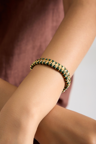 Opal Emerald & Gold Woven Cuff