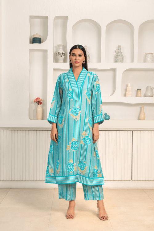 Naseebo Turquoise Radiance Linen Co-ord Set