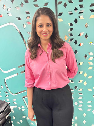 Gursshheen Gahllen in Naseebo Coral Pink Cotton Poplin Shirt