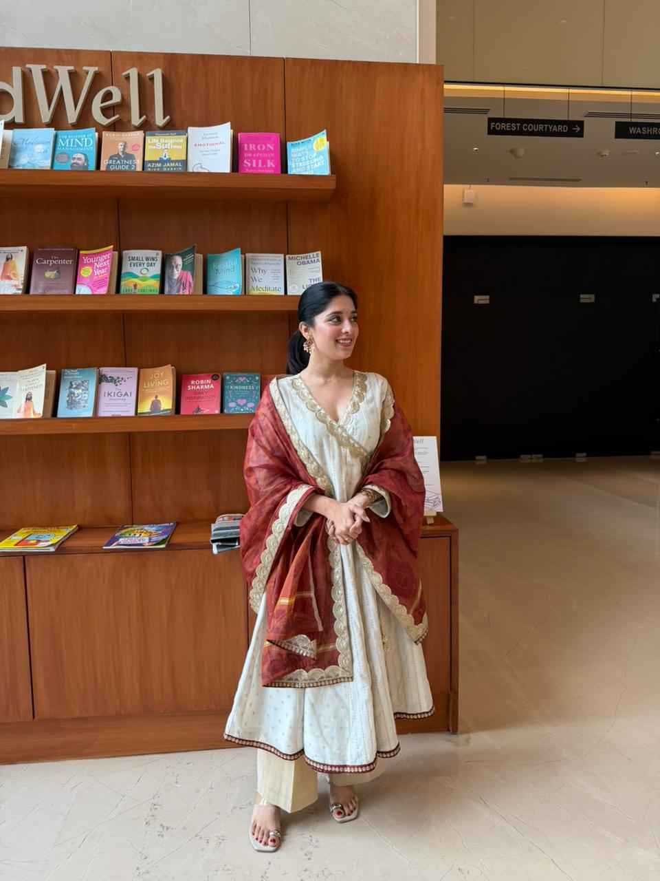 Eshita Singh in Naseebo Ivory Ember Silk Angrakha Kurta Set
