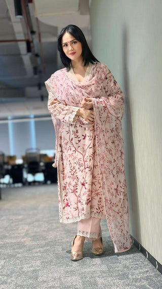 Sabeena Tamang Deshmukh in Naseebo Blush Garden Linen Kurta Set