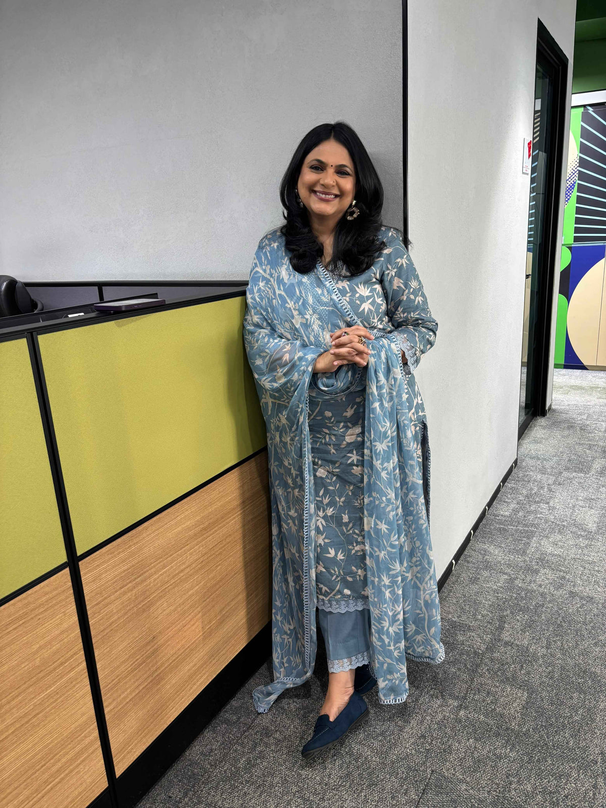 Richa Anirudh in Naseebo Azure Blossom Linen Kurta Set