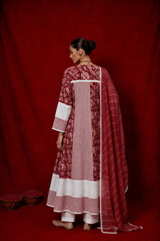 Naseebo Zareen Stripes Block Printed Anarkali Kurta Set