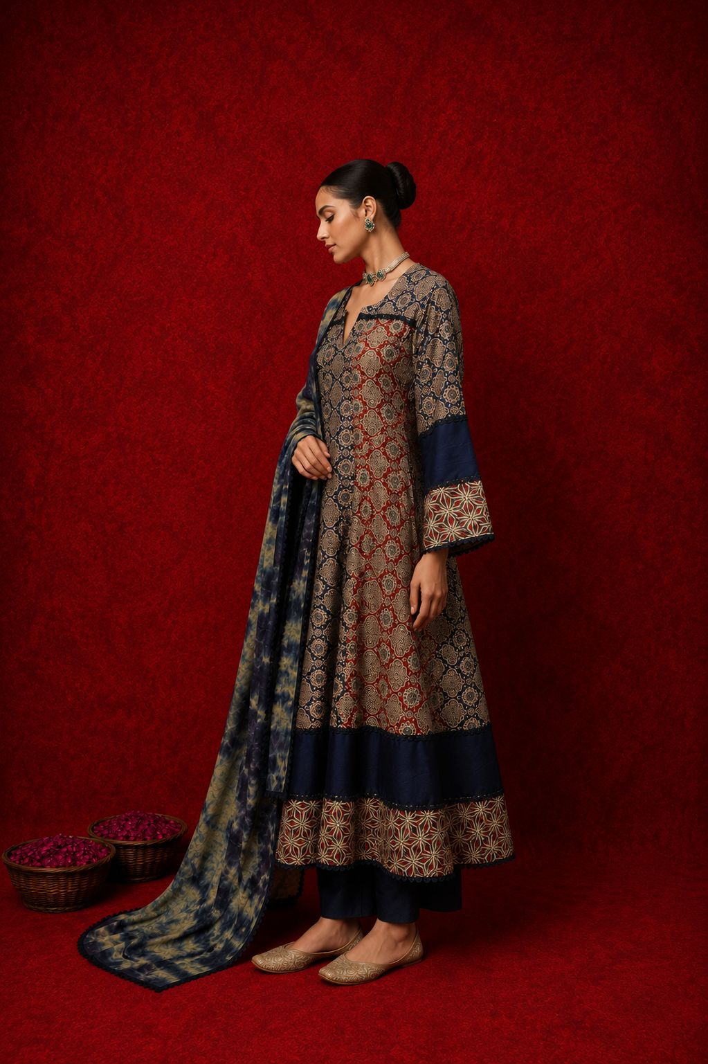 Naseebo Gulbadan Ajrakh Anarkali Set
