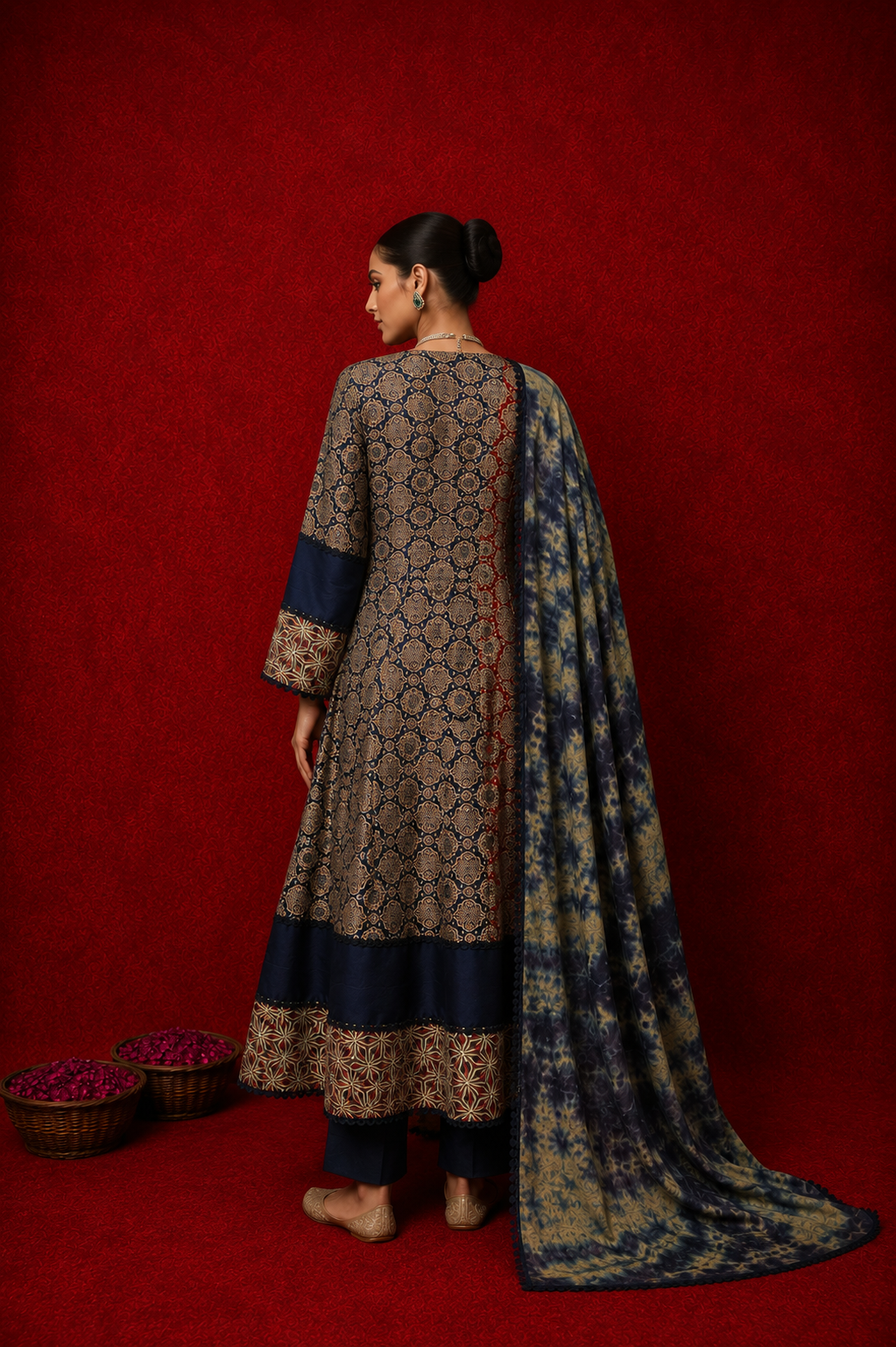 Naseebo Gulbadan Ajrakh Anarkali Set